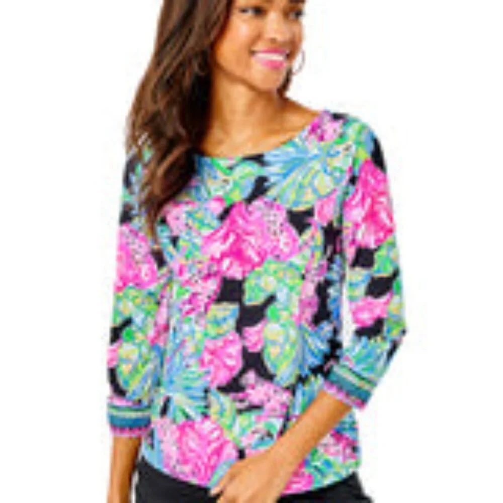 NWT Lilly Pulitzer Everlynn Top Onyx Jaguar Jungle Engineered Chilly Lilly - Picture 6 of 6